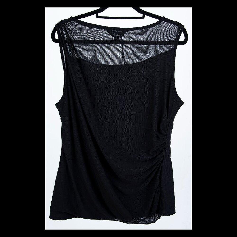 The Commons Womens Black Mesh Lined Ruched Sleeveless Top XL NWT